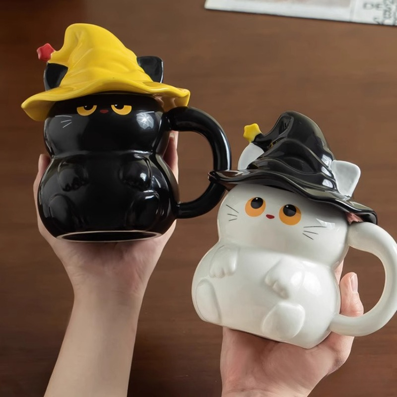 Chapeau magique chat tasse d'eau fille tasse en céramique de haute valeur avec couvercle tasse eau potable domestique d'halloween