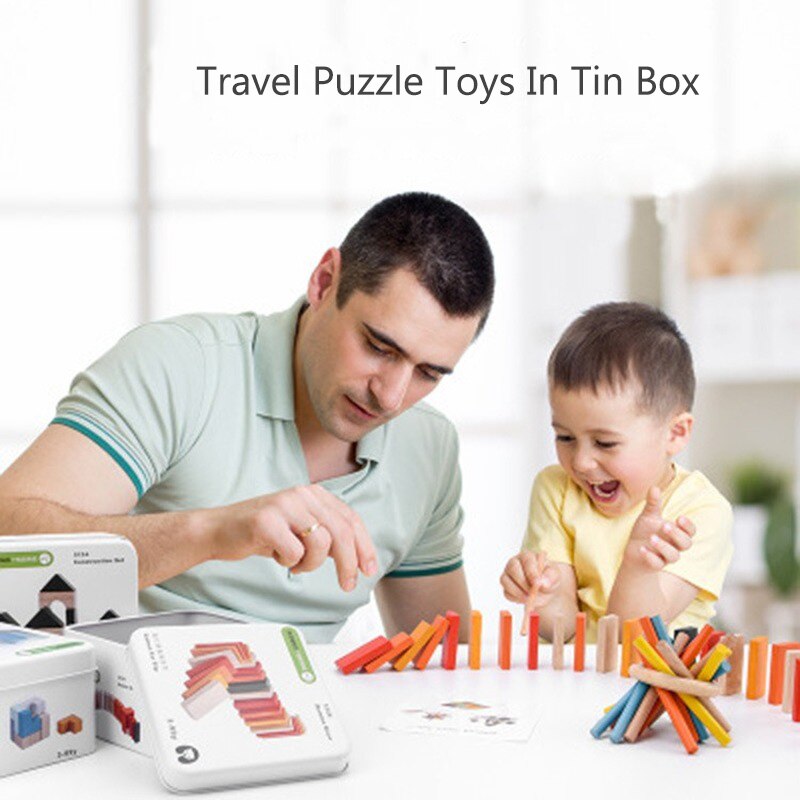 Scatola di Ferro da viaggio Per Bambini Prima Educazione Giocattolo Di Puzzle Blocchi di Costruzione di Giocattoli Giroscopio Sollievo Gioco Blocchi di Legno 3C Configurare Per I Bambini