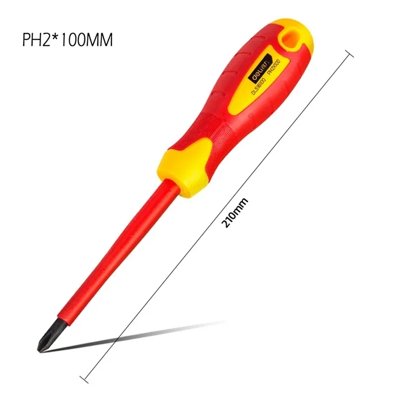 Deli 1 st spår-/phillips-isolerad skruvmejsel 1000v vde-skruvmejsel multifunktionell elektriker bärbara reparationshandverktyg: Reste sig