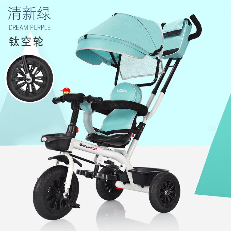 Brand Portable Baby Tricycle Bike Children Tricycle Stroller Bicycle Swivel Baby Carriage Seat Detachable Umbrella Pram: BL titanium