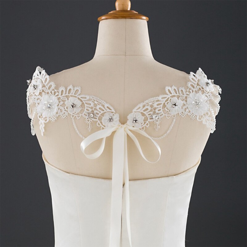 634D Wedding Bridal Jewelry Off Shoulder Chain Necklace Embroidery Lace Flower Bib Collar Faux Crystal Beading Shawl Wrap