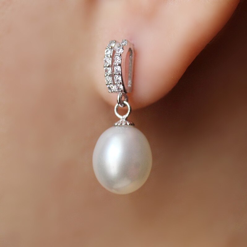 Zhboruini Mode Parel Oorbellen Natuurlijke Zoetwater Parel Oorbellen Dubbele Rij 925 Sterling Zilveren Sieraden Voor Vrouwen