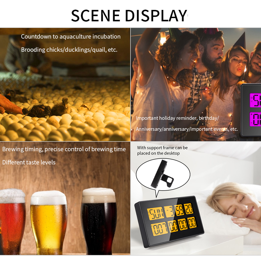 Digital Dual Channel Timer Kitchen Timer Multifunction Incubation Timepiece Alarm Clock with Snooze Large Display Magnetic Back