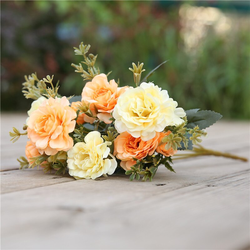 14 blomsterhoveder 1 stk smuk rose pæon kunstig silke blomst lille buket familiesammenkomst forår bryllup dekoration gettin: 1