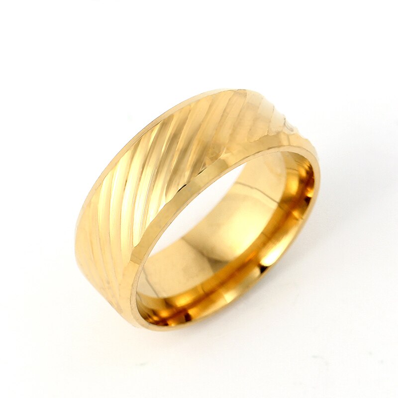 8mm Gold Color Stainless Steel Ring Water Wave Rings For Man and Women