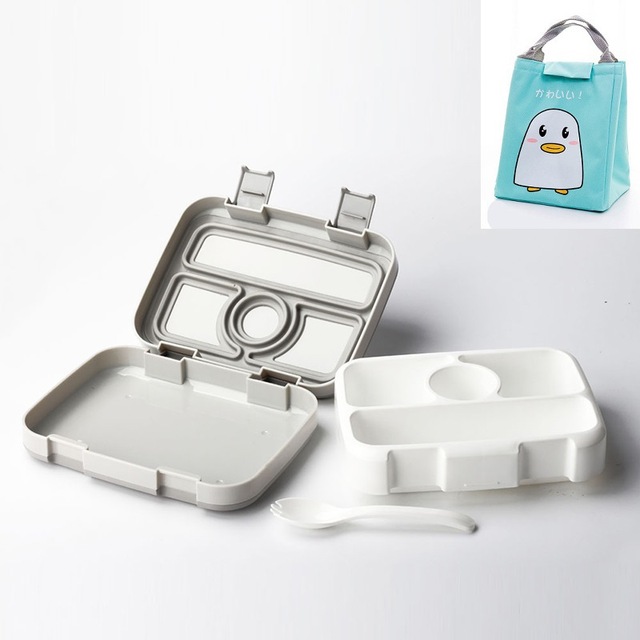 MICCK Lunchbox Voor Kinderen Fruit Voedsel Container Magnetron Draagbare School Compartiment Lekvrij Bento Box Kinderen Keuken Storag: Gray 4 and bag