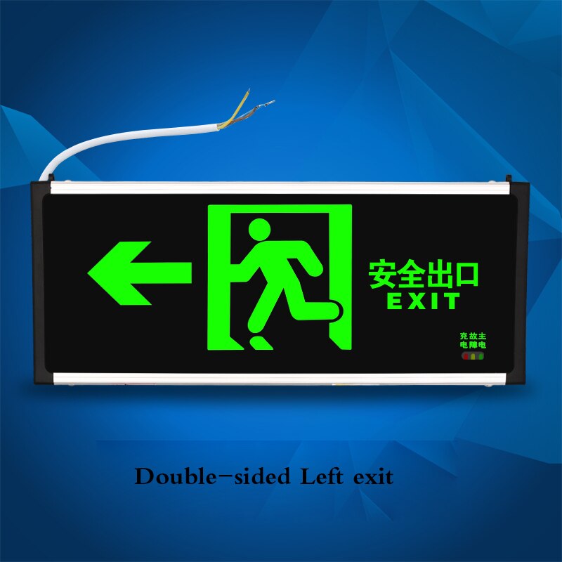 national standard safety exit sign led fire emergency light emergency passage evacuation sign light: Double sided Left