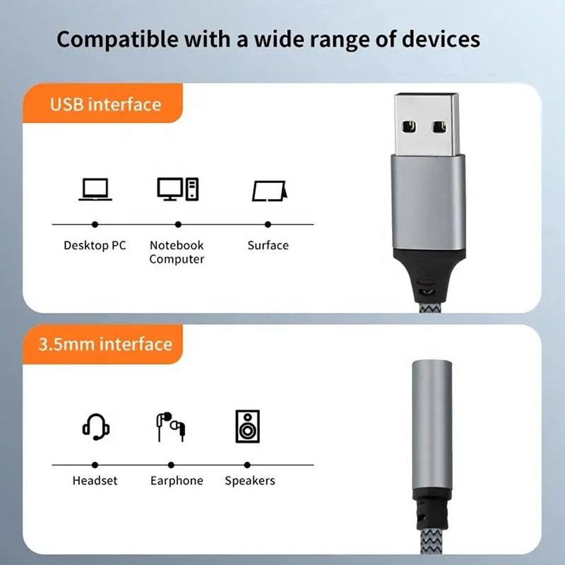 USB naar 3,5 mm jack audio-adapter USB A naar 3,5 mm audiokabel USB naar audio jack-adapter hoofdtelefoon converter voor pc-laptop