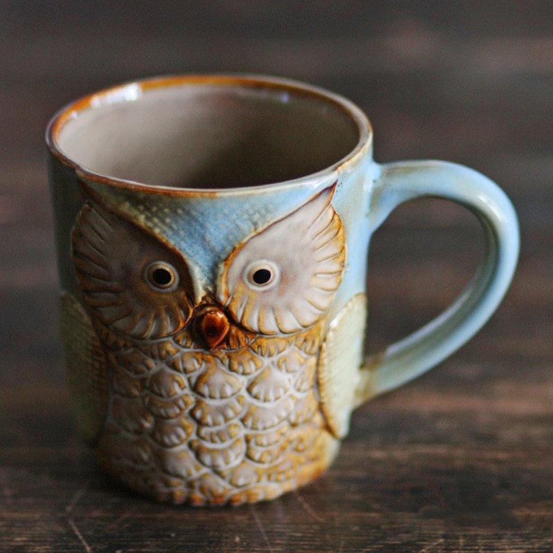 Owl Ceramic Coffe Cup Pottery Milk Coffee Cups Xmas Collection High-temperature Color Ceramic Art Ornaments