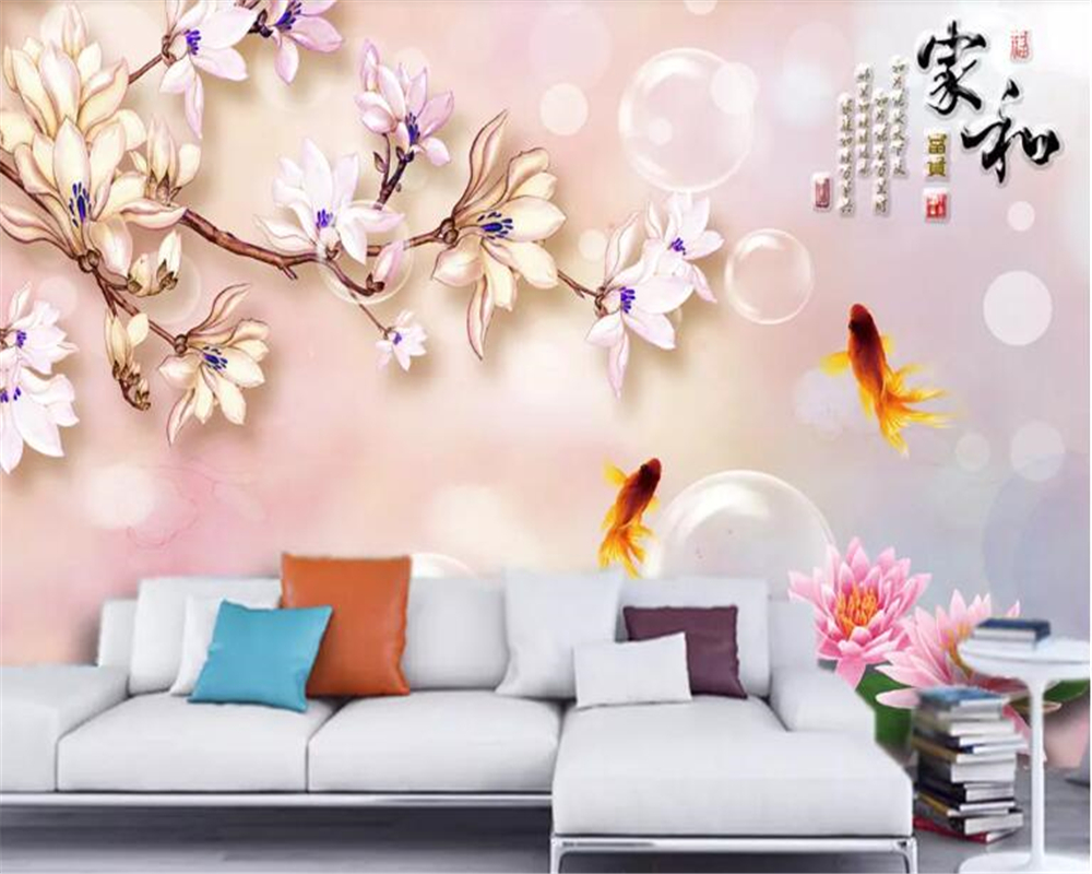 Beibehang papel de parede 3d Custom 3d behang coin goudvis lotus TV achtergrond vinyl muur papier peint muurschildering 3d hudas schoonheid