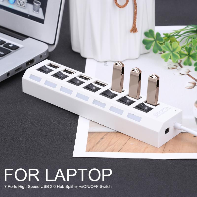 Usb hub 2.0 multi usb port 7 port hub usb høyhastighets kontakt med av / på bryter usb distributør for pc tilbehør