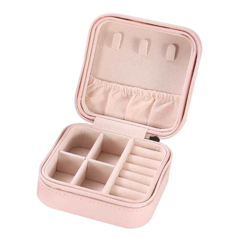 Protable Travel Leather Jewelry Box Organizer Display Earrings Ring Necklace Jewellery Zipper Storage Case Women Girls