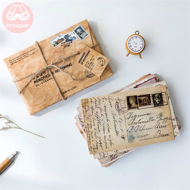 Mr. PaperCartes postales créatives vintages et de vœux, souvenirs de la restauration d&#39;une carte postale, accessoire rétro disponible en papeterie, pour écriture, 30 pièces par boîte, idéal
