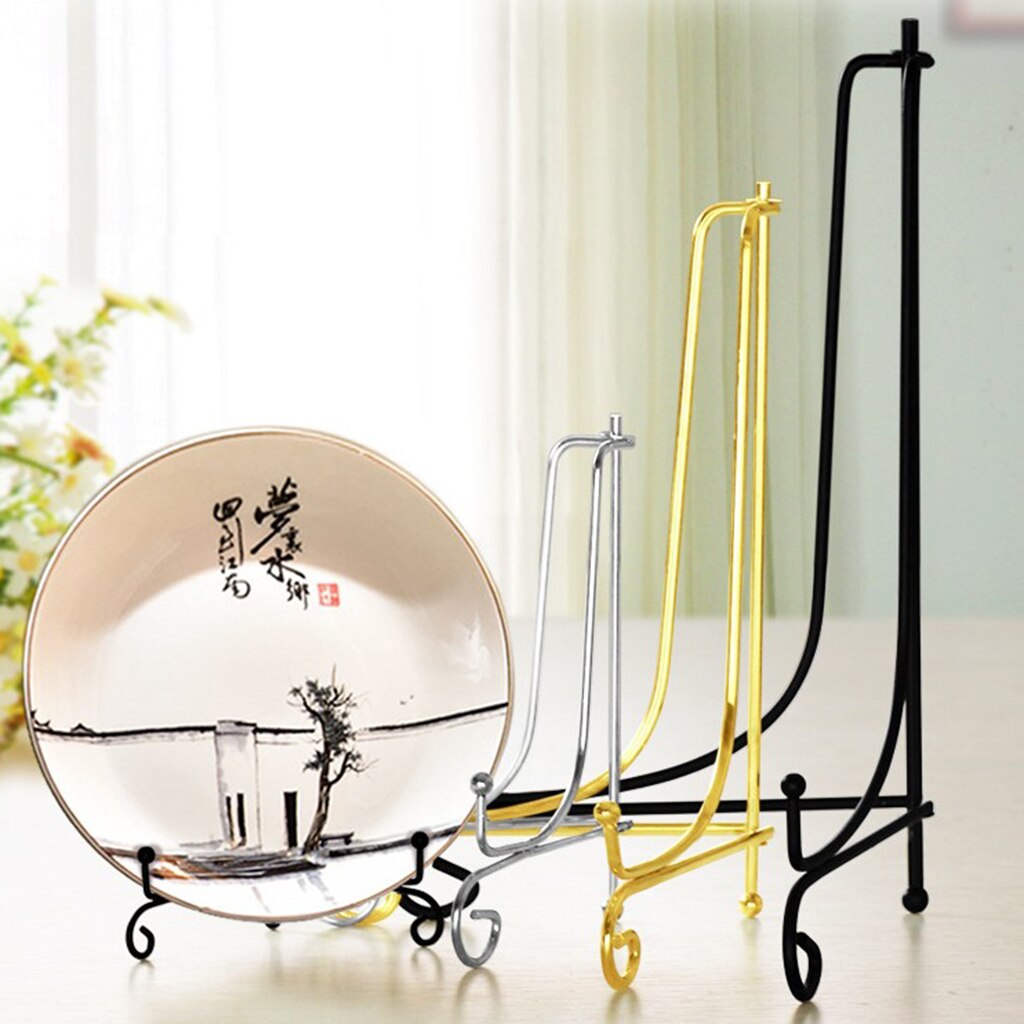 4 -12inch Gold Iron Stand Easel Art Display Stand Bowl Plate Display Rack Dish Holder Rack, Kitchen Storage Easel Stand