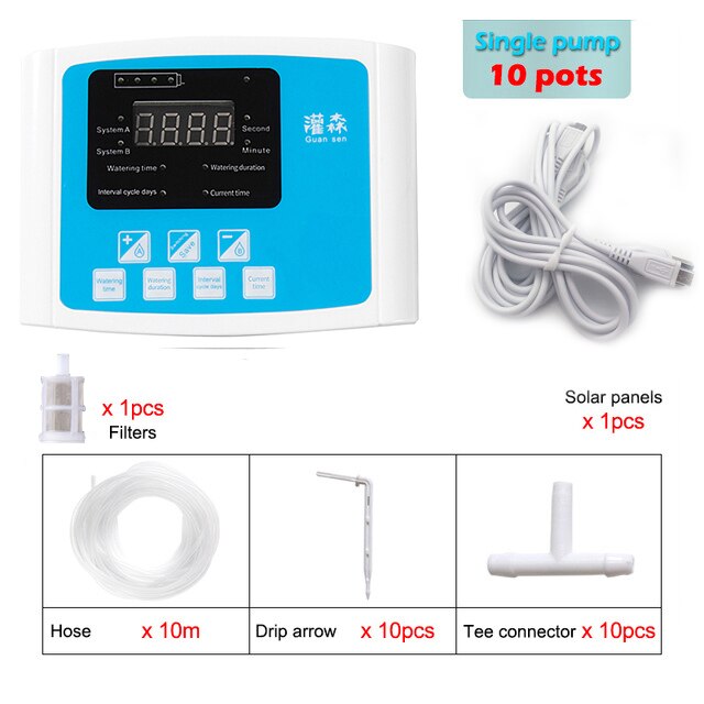 Single/Double Pump Drip Irrigation System Garden Self Watering Controller Home Plant Watering System 10pot/15pot Watering Kits: 10m Single pump gray