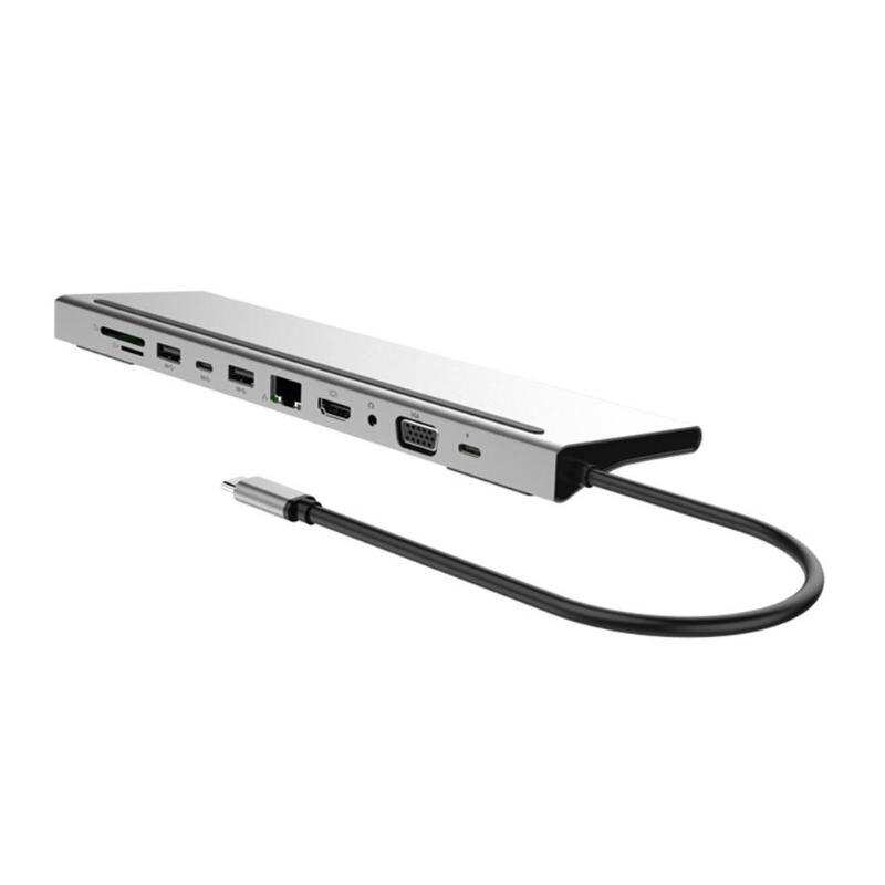 11 in 1 Type-C HUB Draagbare Multifunctionele Type-C om USB-C USB3.0 HDMI VGA TF 3.5mm PD Converter Adapter voor MacBook PC Notebook