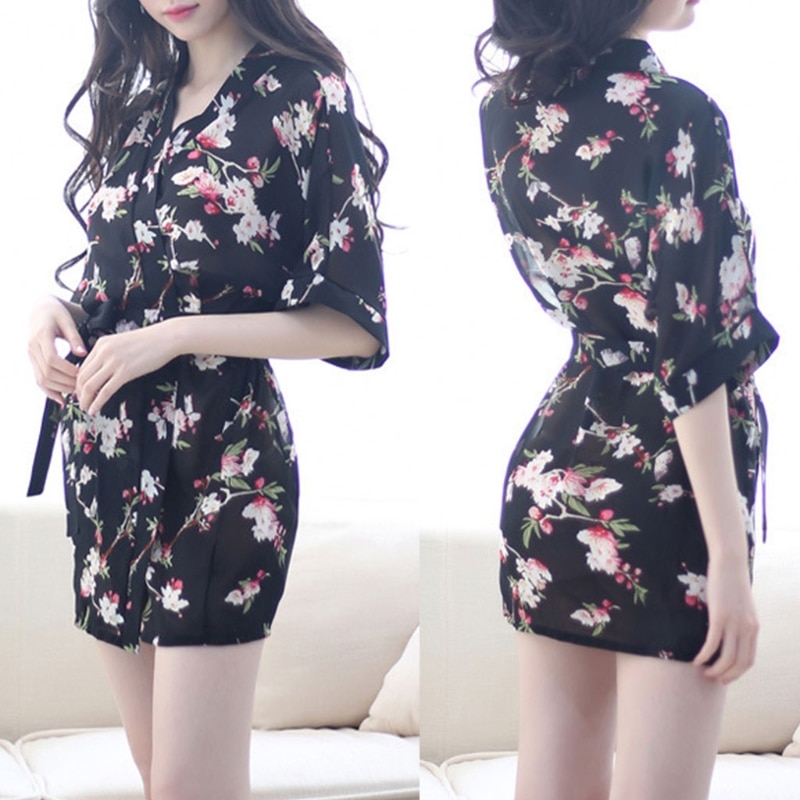 KLV-Bata Floral para mujer, vestido de novia, Kimono de boda, ropa de dormir, de estilo corto
