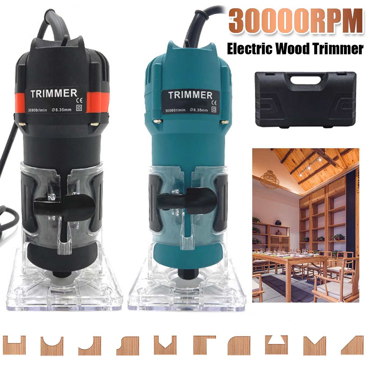 Wood Electric Trimmer Woodworking Wood Milling 2300W 30000rpm Electric Hand Trimmer Wood Laminator Router Edge Joiners Set+Box