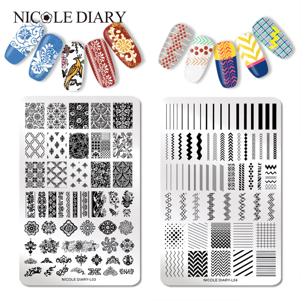 Nicole Dagboek Bloemen Patroon Nail Stempelen Platen Afbeelding Schilderen Nail Art Stencils Template Nail Stempel Gereedschap