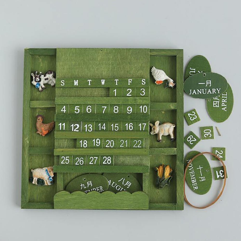 årgang kalender 1 sett håndlaget tre hjem dekorasjon hengende vegg diy søte dyr tre evig veggkalender
