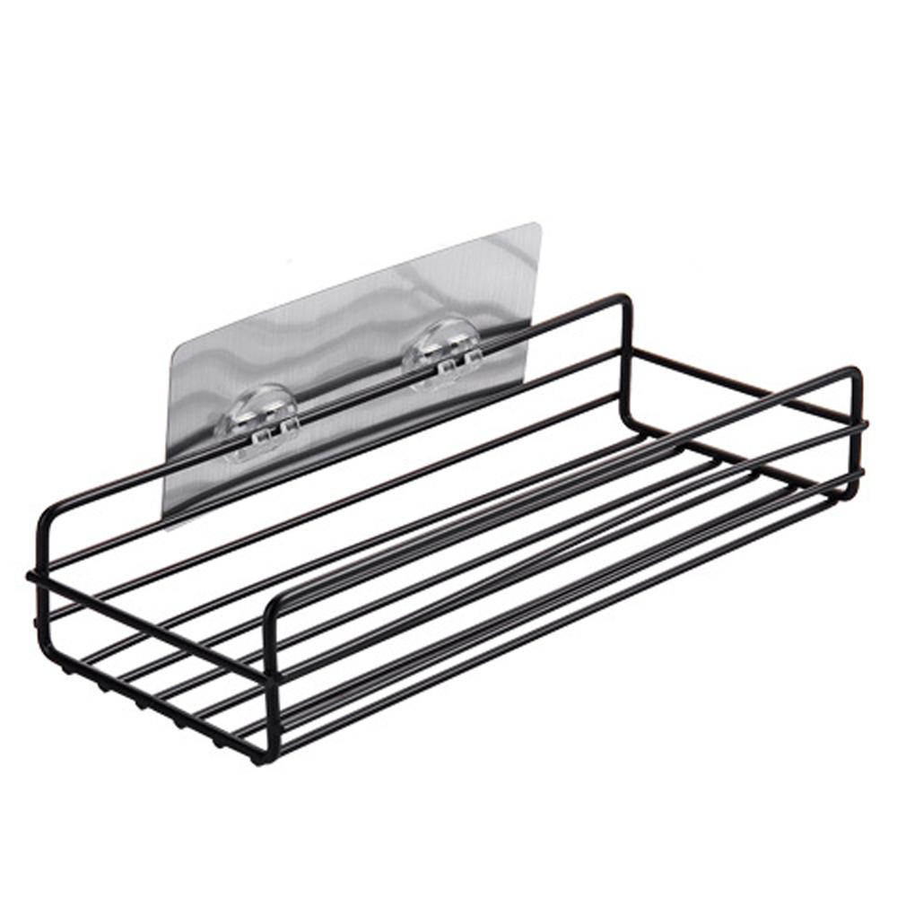 Dusche Wand Regal Schlag Kostenloser Dusche Regal Schwarz Weiß Lagerung Saug Korb Lagerung RackKitchen Bad Zubehör