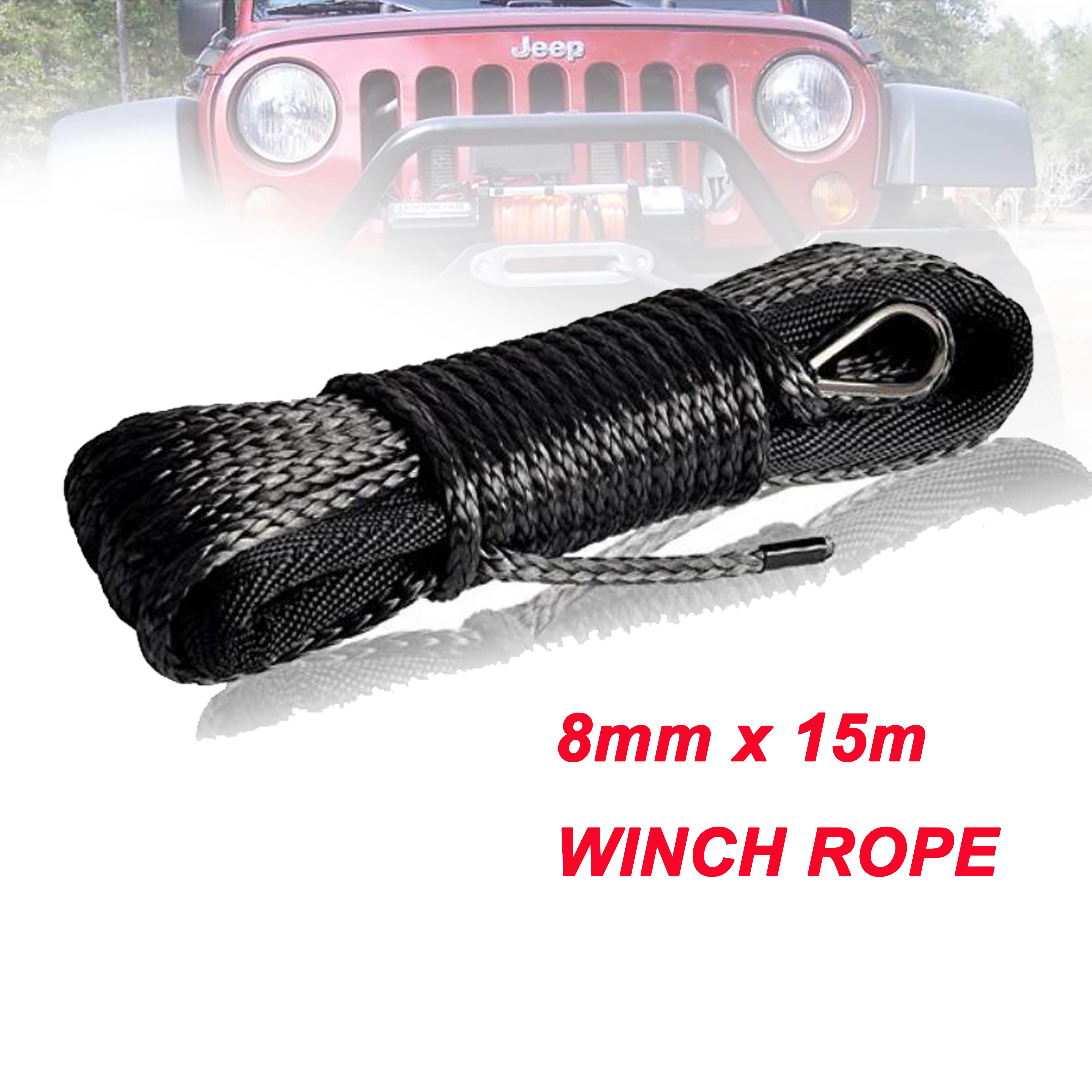 Factory direct sales 8mm*15m synthetic winch line 12 strand uhmwpe rope with black sheath