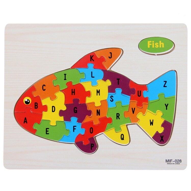 26 Letters Cognitieve Vliegtuig Puzzel Kinderen Alfabetische Grafische Onderwijs Speelgoed 9 Patronen Optioneel Houten Puzzel Blokken Ddj: fish