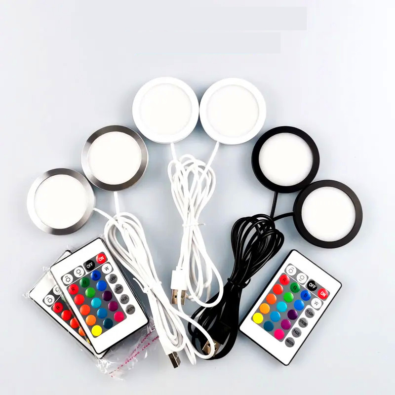 USB Led Spotlight 3W DC5V RGB With Remote Jewelry Cabinet Showcase Counter Lamp Ceiling USB plug 2 in One Mini Spot Light