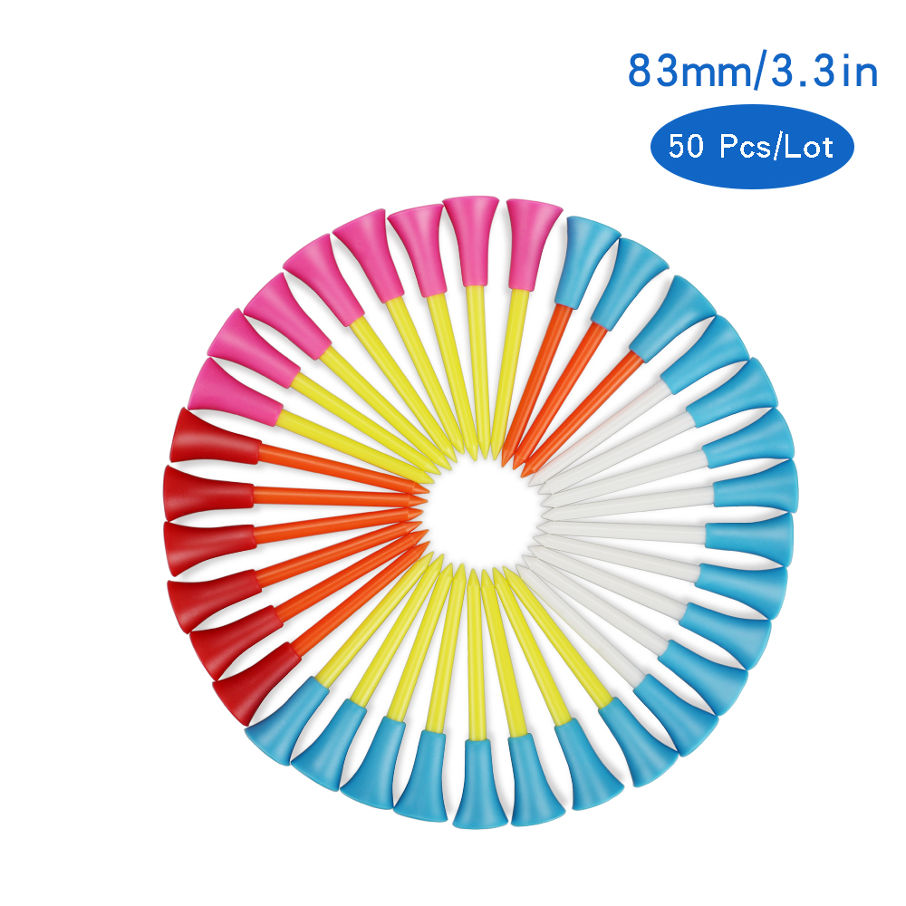 50 Stks/partij Golf Tees Plastic Hout Bamboe 4 Stijlen Golf Tee Kleurrijke Voor Over Sized Drivers, irons &amp; Hybriden. Langer Drives: 83mm Rubber Cushion