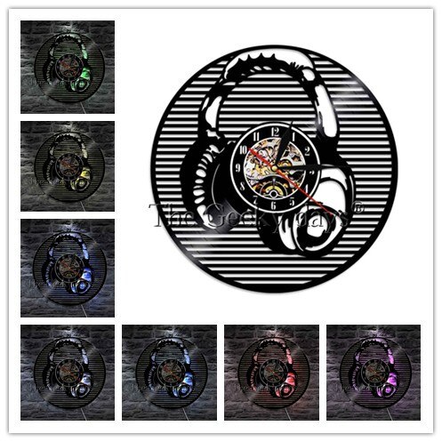 Schimpanse Denker Affe Gorilla 3D Wanduhr Kopfhörer Schallplatte Wanduhr ICH Liebe Gute Musik Persoanlity Zauberstab Kunst Dekorative: Weiß / 12 Zoll mit LED