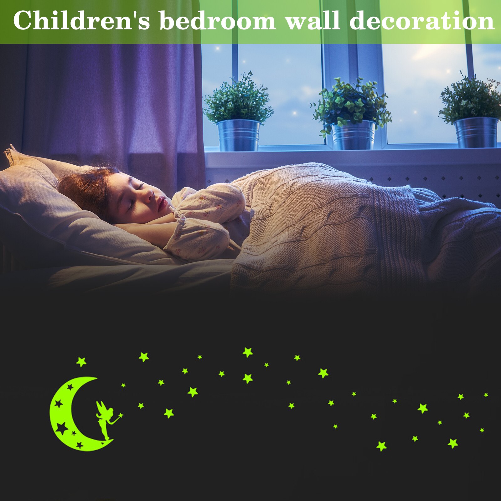 Fluorescent Wall Stickers Glow In The Dark Removable Self-adhesive Stars Moon Angel Luminous Wall Decal for Kids Bedroom J99