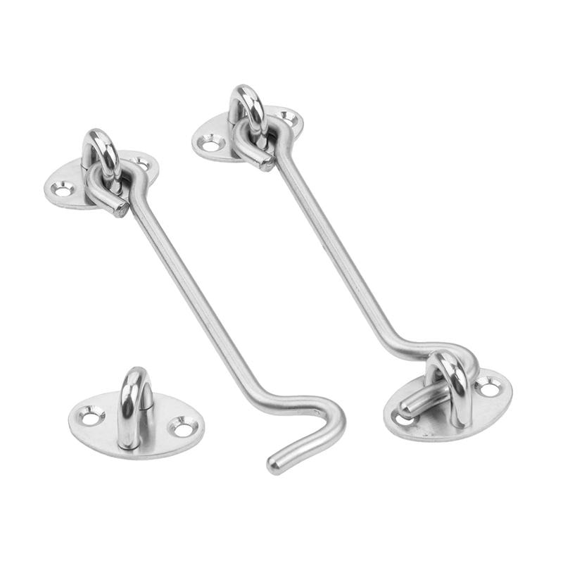 2Pcs Cabin Door Hook & Eye Latch Lock Shed Gate Catch Silent Holder Stainless Steel 6 inch