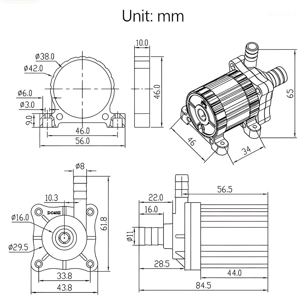 Kleine, leise, wassergekühlte Temperatur-Umwälzpumpe, DC 12/24 V Durchfluss: 360/450 L/H, bürstenloser Motor, Amphibien-Tauchpumpe