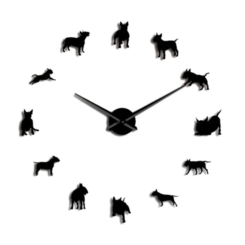 Bull Terrier Hond Muur Art Diy Grote Wandklok Hond Ras Pug Grote Naald Klok Horloge Pet Shop Decor voor Bull Terrier Liefhebbers: Default Title