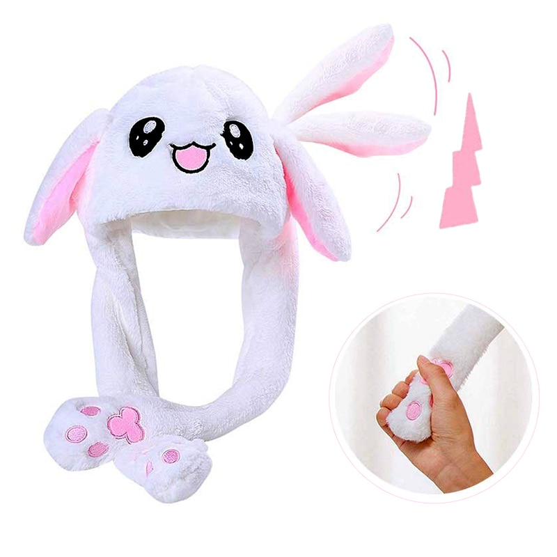 Girls Animals Ear Moving Jumping Hats Children Women Warm Plush Rabbit Winter Caps Kids Cute Bunny Fuzzy Pinch Airbag Funny Hats