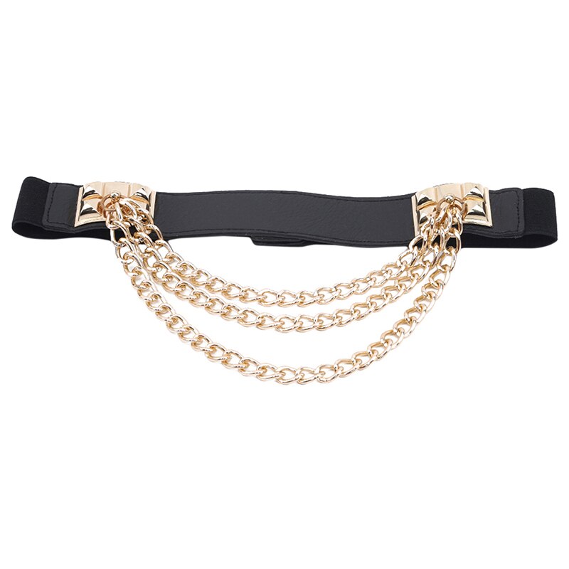 Elastic Dress Belt For Women Rivet Metal Gold Chain Waistband Ladies Leather Female Luxury Waist Punk Belt For Dresses