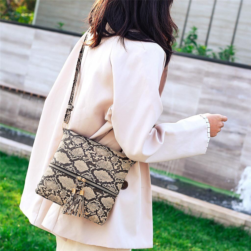 Tassel cobra impressão zíper bolsa de ombro mensageiro para mulher bolsa carteira sac a principal femme mujer bolsas femininas #25