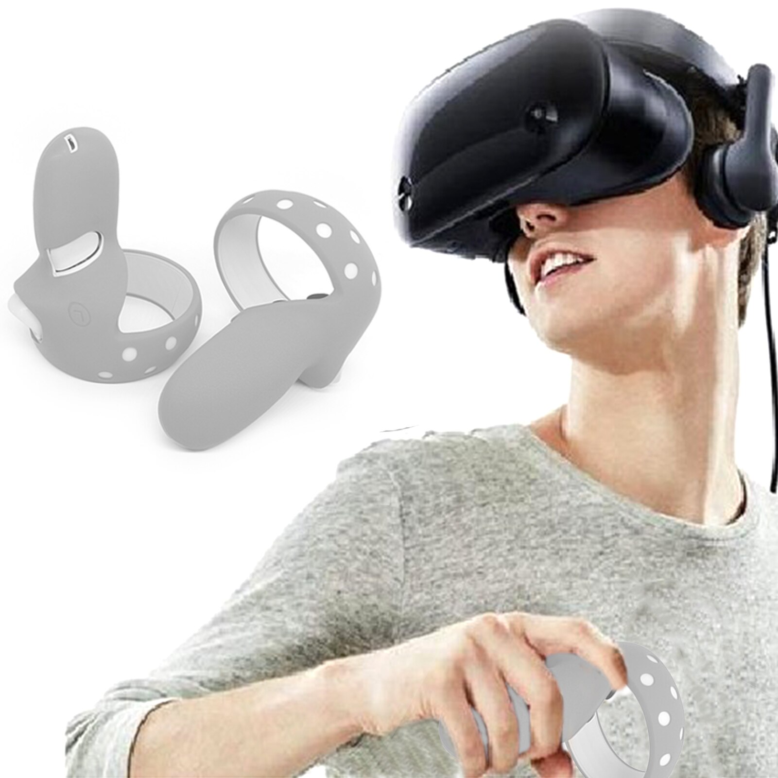 Beschermhoes Voor Oculus Quest 2 Controller Grip Skin Beschermhoes Siliconen Volledige Beschermhoes Vr Accessorie: Gray