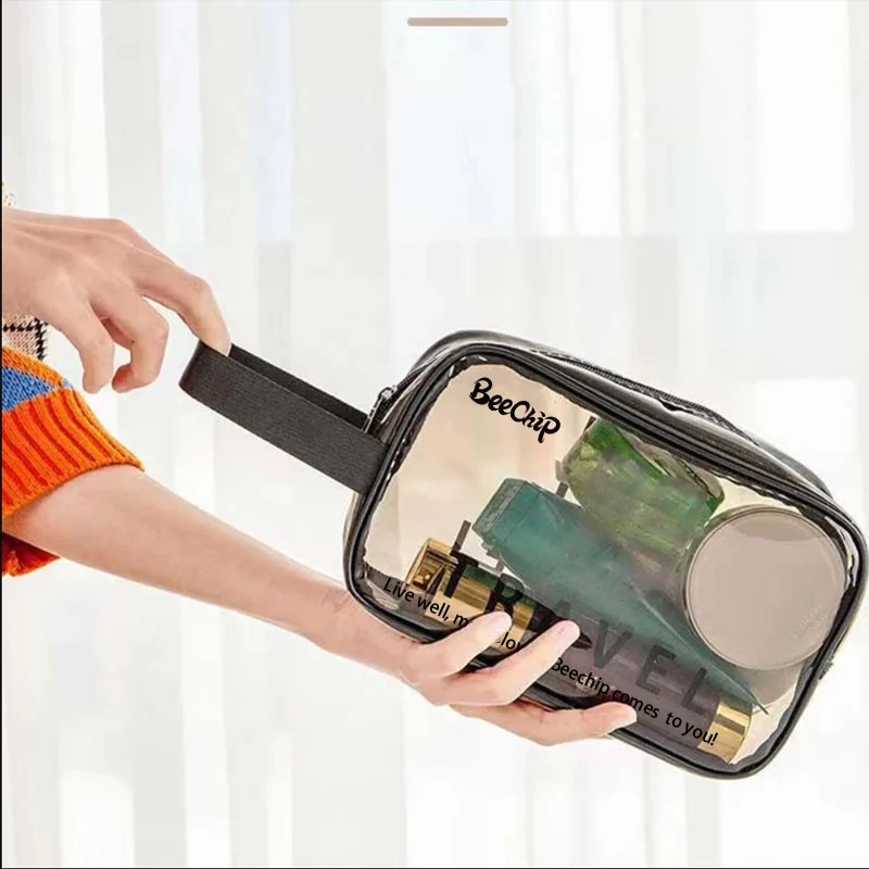 Estojo de maquiagem transparente em pvc, bolsa de higiene multiuso para viagem, organizador de cosméticos portátil, bolsa de armazenamento transparente