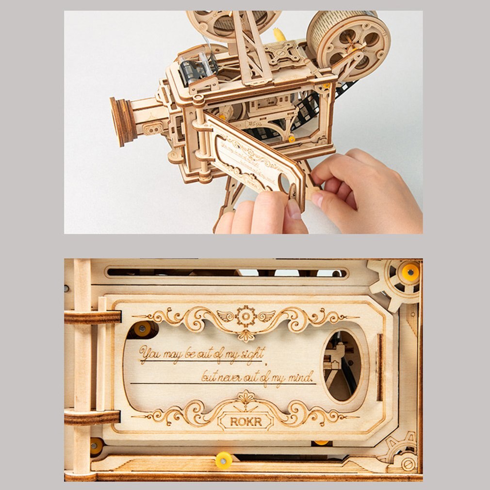 Hand Crank Diy 3D Film Projector Houten Model Building Kit Montage Vitascope Speelgoed Cadeau Voor Kinderen Volwassen