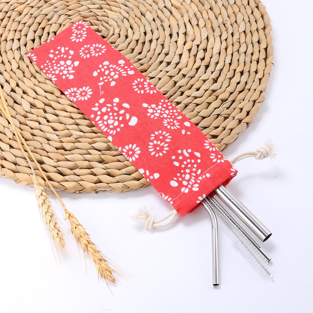 5Pcs Reusable Metal Drinking StrawStainless Steel Straws Straight Bent Drinking Straw with Cleaner Brush Pouch