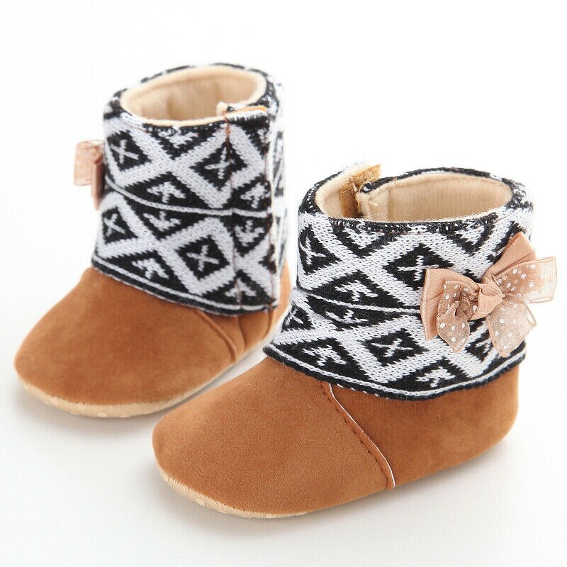 Pasgeboren Baby Meisje Booties Zachte Zool Snowboots Winter Warm Crib Schoenen 0-18M: Bruin / 7-12 Months