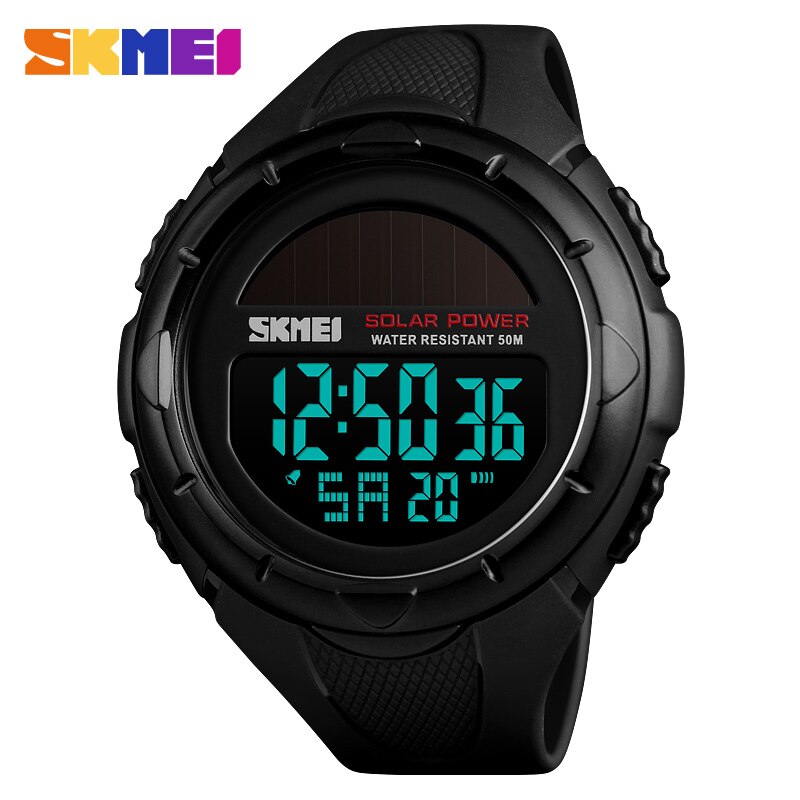 Skmei Solar Power Mannen Digitale Horloge Sport Horloges Chronograaf 5Bar Waterdicht Horloge Mannen Klok Relogio Masculino 1405: Black