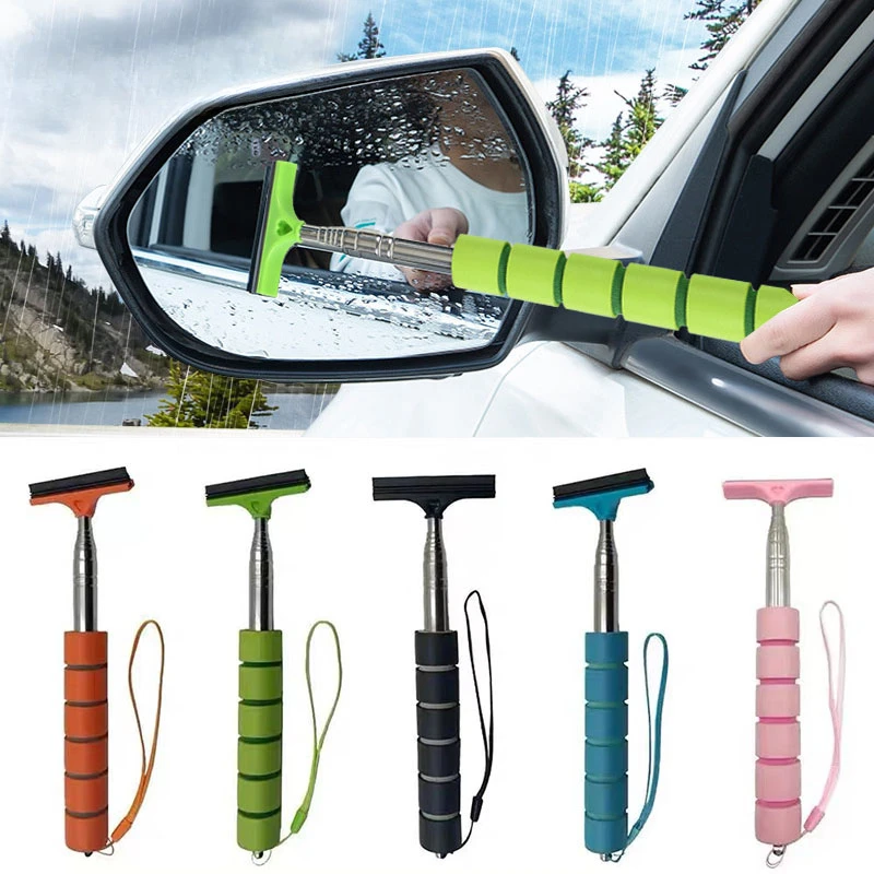 Herramienta de limpieza de limpiaparabrisas de espejo retrovisor de coche, limpiador de niebla de vidrio, raspador, accesorios de coche, mango, cepillo de limpieza de ventanas telescópico