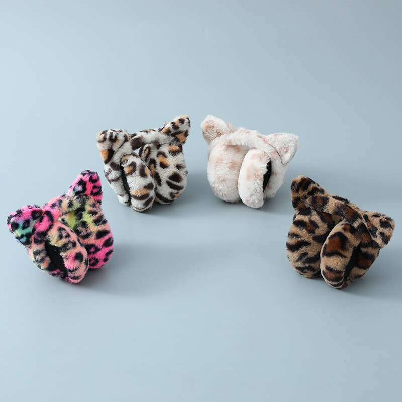 Oreillettes en peluche pour enfants et adultes, couvre-oreilles, léopard, chat, doux, , pour le ski, automne et hiver