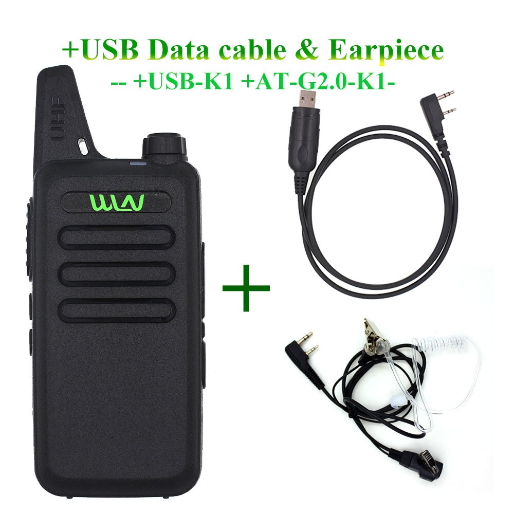 Mini Walkie Talkie WLN KD-C1UHF 400-470 MHz 5W With 16 Channels Two Way Radio: Black-USB-Earpiece