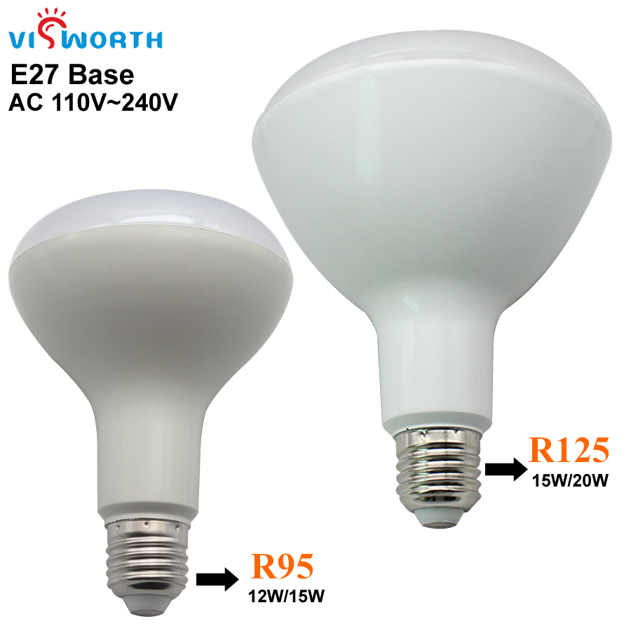 Visworthhigh bright 12w 15w 20w r95 r125 led-pære  e27- fatning led-lampe lang hals  ac 110v 220v 230v 240v varm kold hvid spotlight