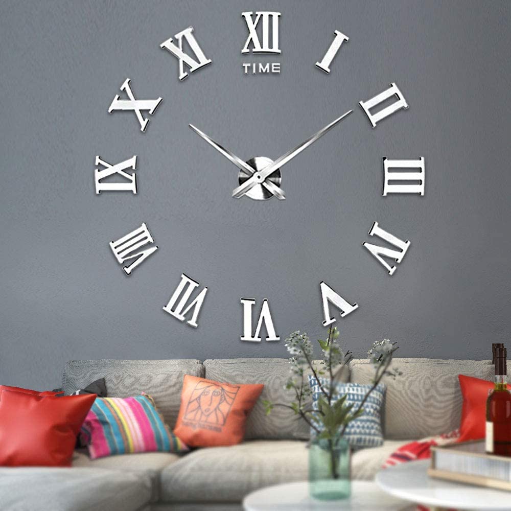 DIY 3D Large Wall Clock Sticker Acrylic Mirror Self Adhesive Big Wall Clocks Modern Roman Numerals Clock Watch Home Decor