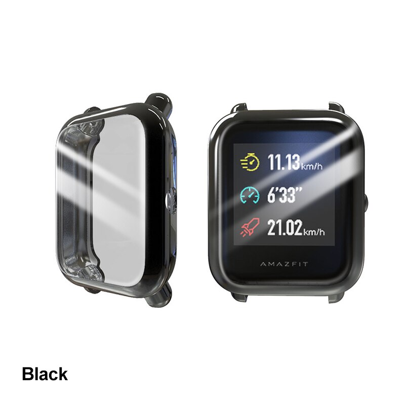 Bapick capa completa tpu macio pára-choques para xiaomi amazfit bip caso relógio inteligente protetor de tela para amazfit bip S lite caso acessórios: Black / For Amazfit Bip