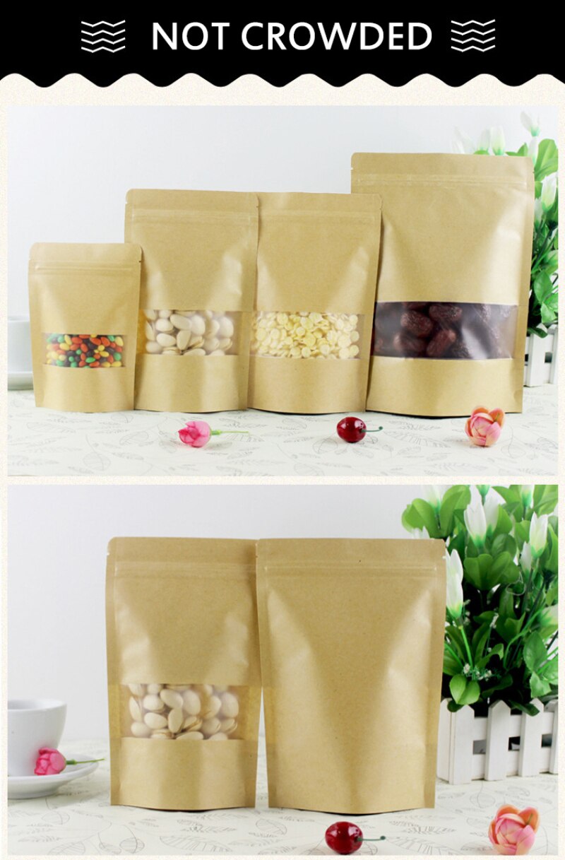 100pcs Transparent Kraft Paper Food Packaging Bags Biscuit Sealed Bags Zipper Sealed Moisture-proof Fresh-keeping Bags Stand Bag